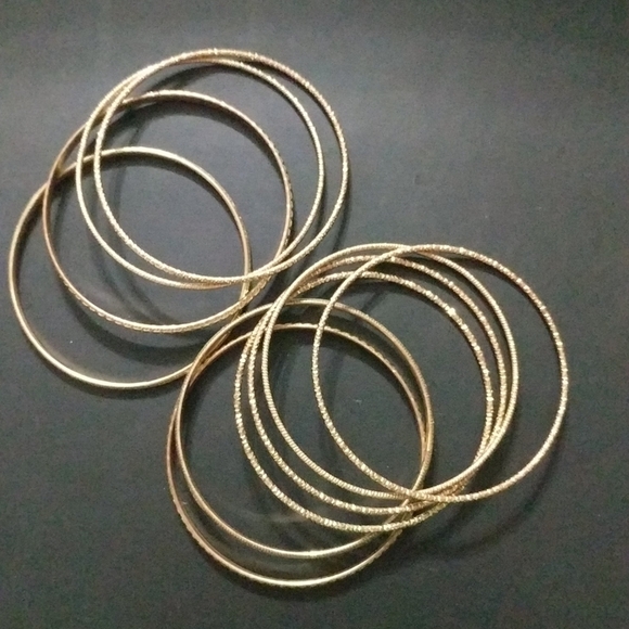 Gold Tone Brass Bangle Statement Bracelets - Set of 10 - Picture 3 of 3